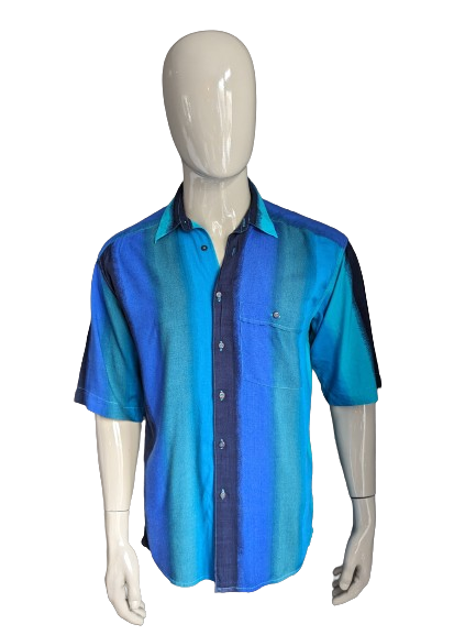 Vintage 80S-90's Business Style Shirt Short Sleeve. Blaudruck. Größe L.
