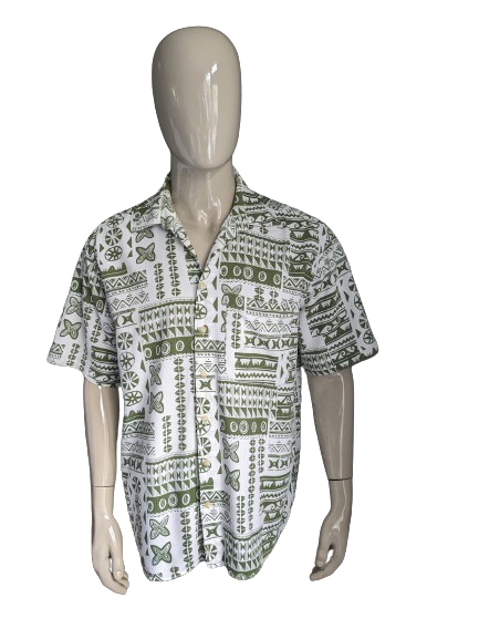 Vintage Dornbusch -Hemd Kurzarm. Grüner weißer Druck. Größe xl.