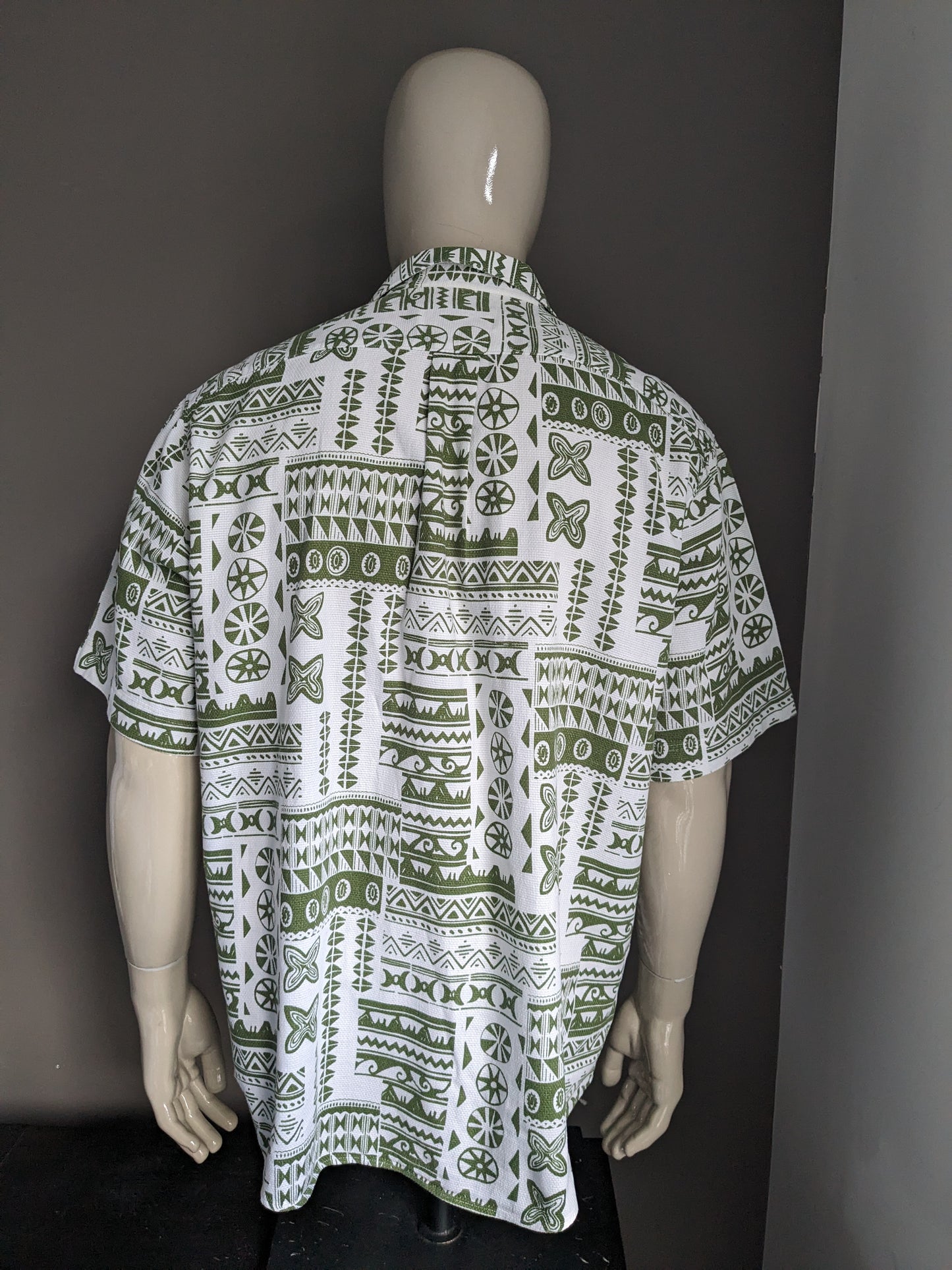 Camisa Vintage Dornbusch manga corta. Estampado blanco verde. Tamaño xl.