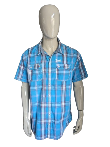 Twinlife Shirt Short Maniche. A scacchi bianchi rosa blu. Dimensione 4xl / xxxxl.
