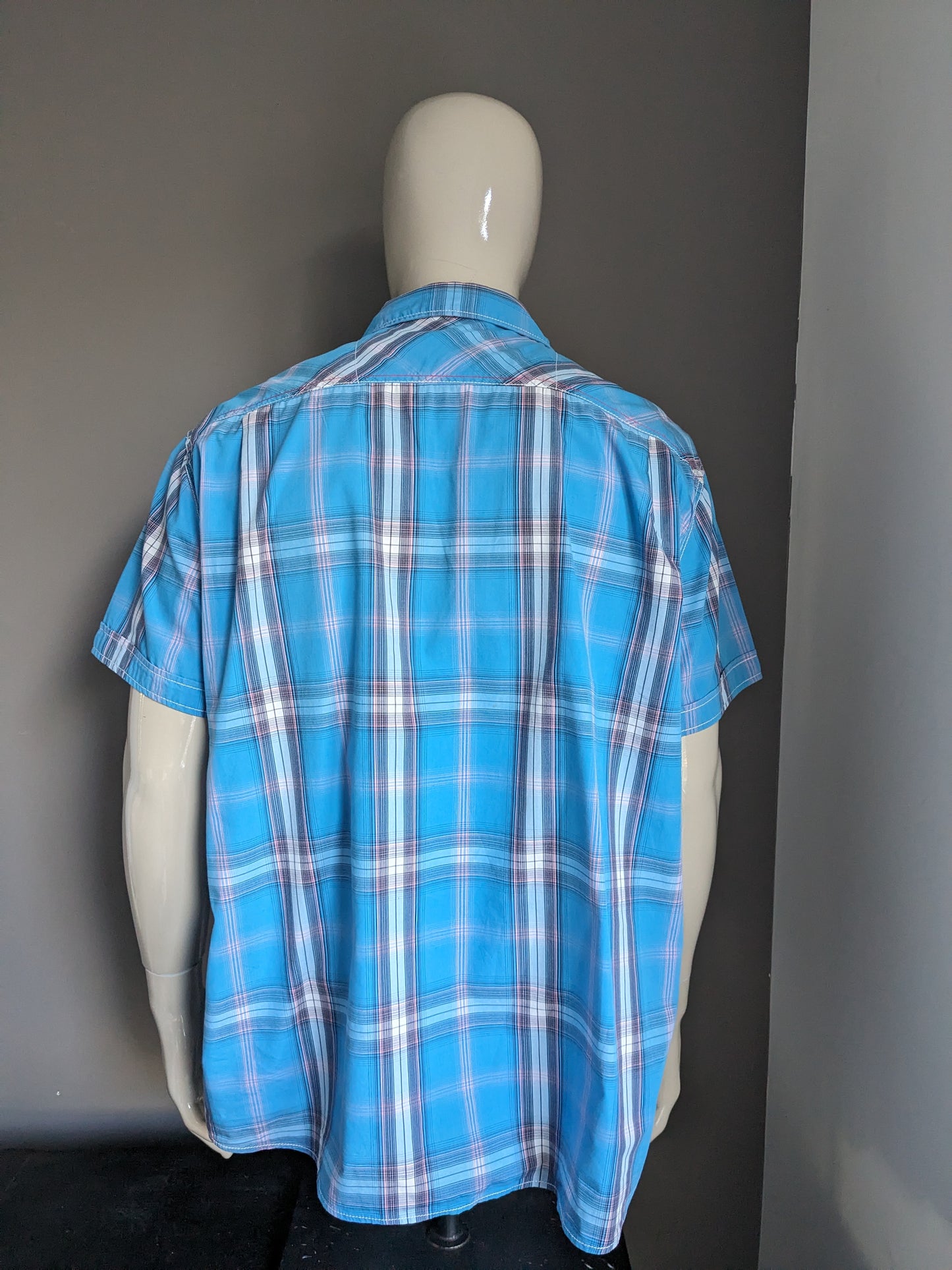 SHINLIFE Shirt Short Sleeve. Blue rose blanc à carreaux. Taille 4xl / xxxxl.