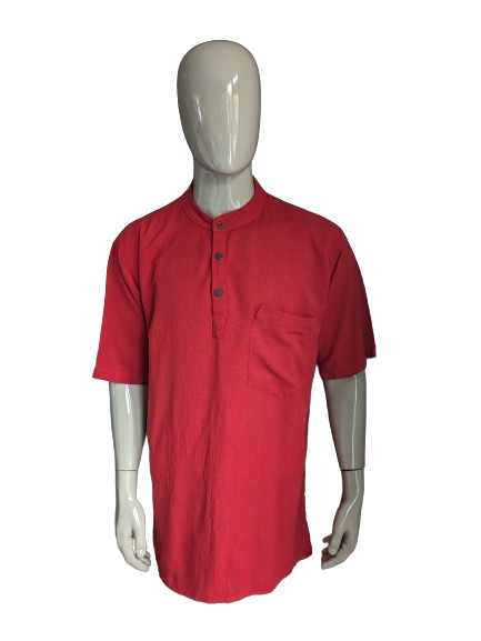 Vintage Couleurs du Monde -Hemd mit Mao / Bauer / Stehkragen und 1 Beutel. Rot gefärbt. Größe 2xl / xxl.