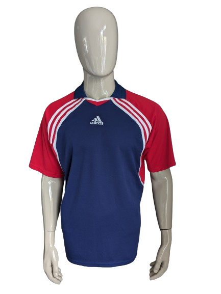 Vintage Adidas Sport Polo. Azul rojo de color blanco. Tamaño xl.