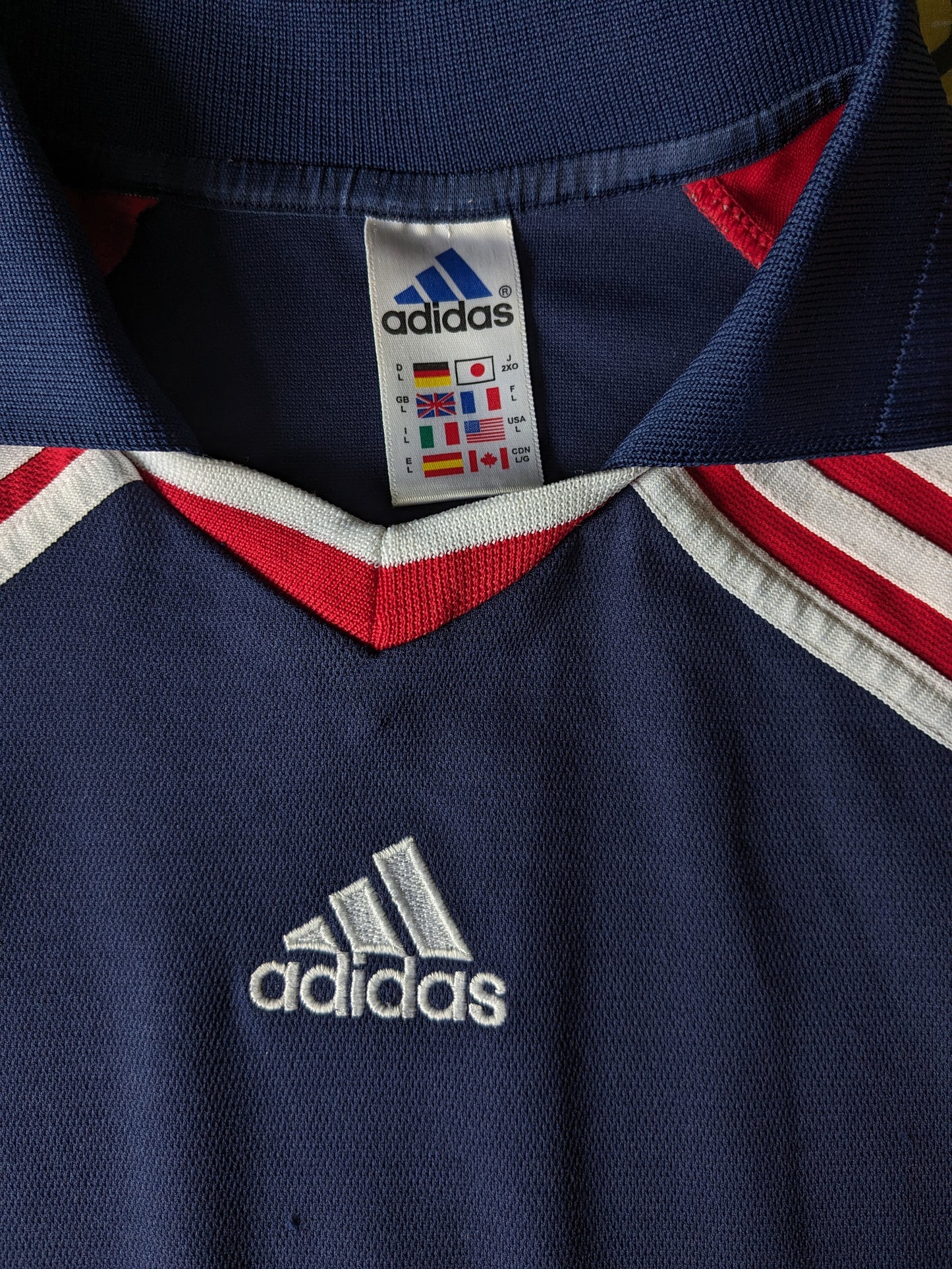 Vintage Adidas Sport Polo. Azul rojo de color blanco. Tamaño xl.
