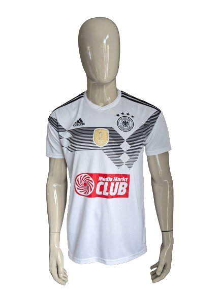 Adidas Deutscher Fussball -Bund -Hemd. Weiß schwarz gefärbt. FIFA 2014. Größe M.