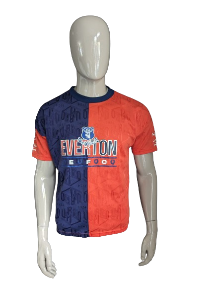 Chemise de sport Umbro Everton vintage. Motif de couleur orange bleu. Taille (s) / L.