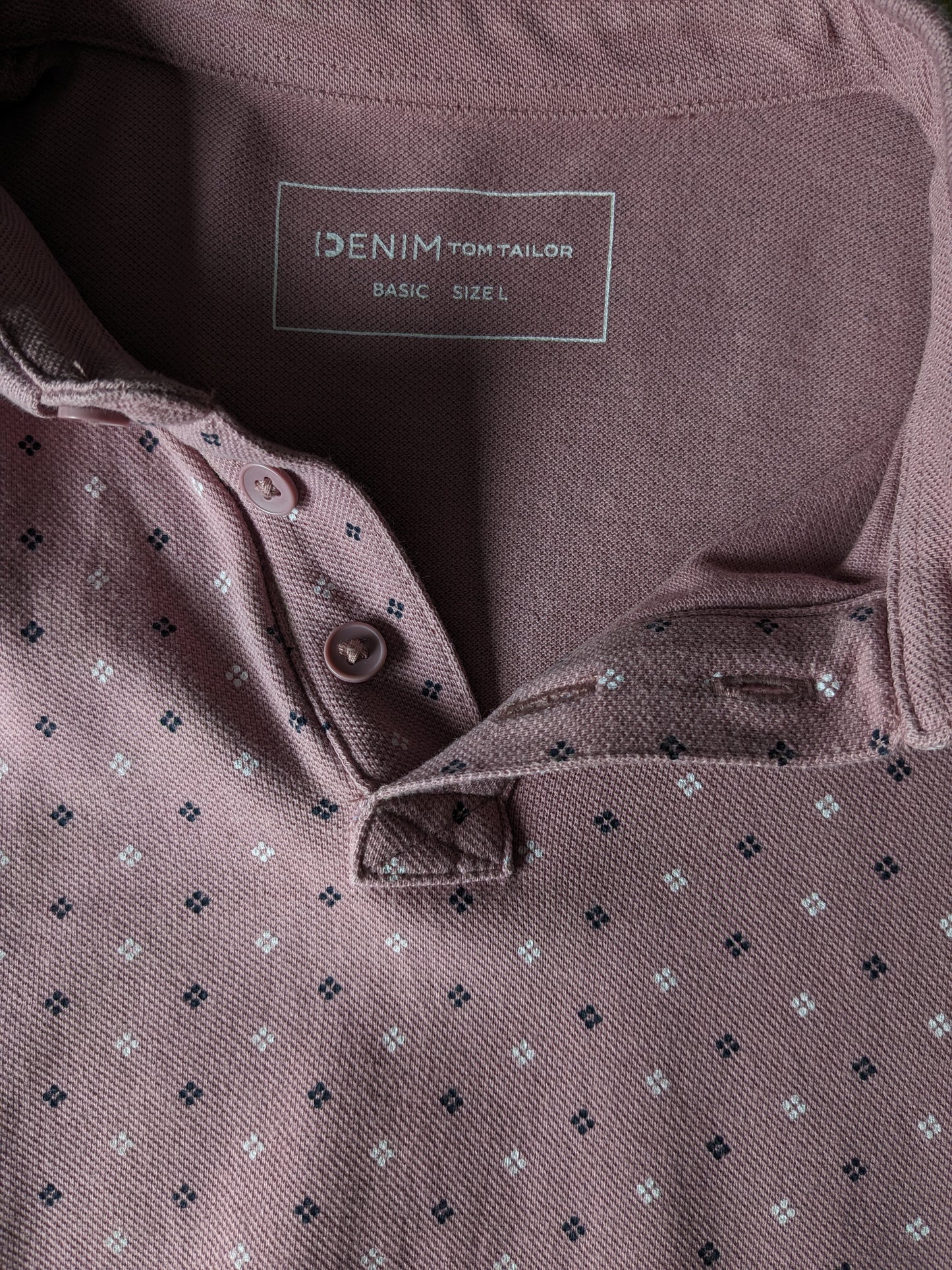 Tom Tailor Denim Polo. Pink white blue print. Size L.