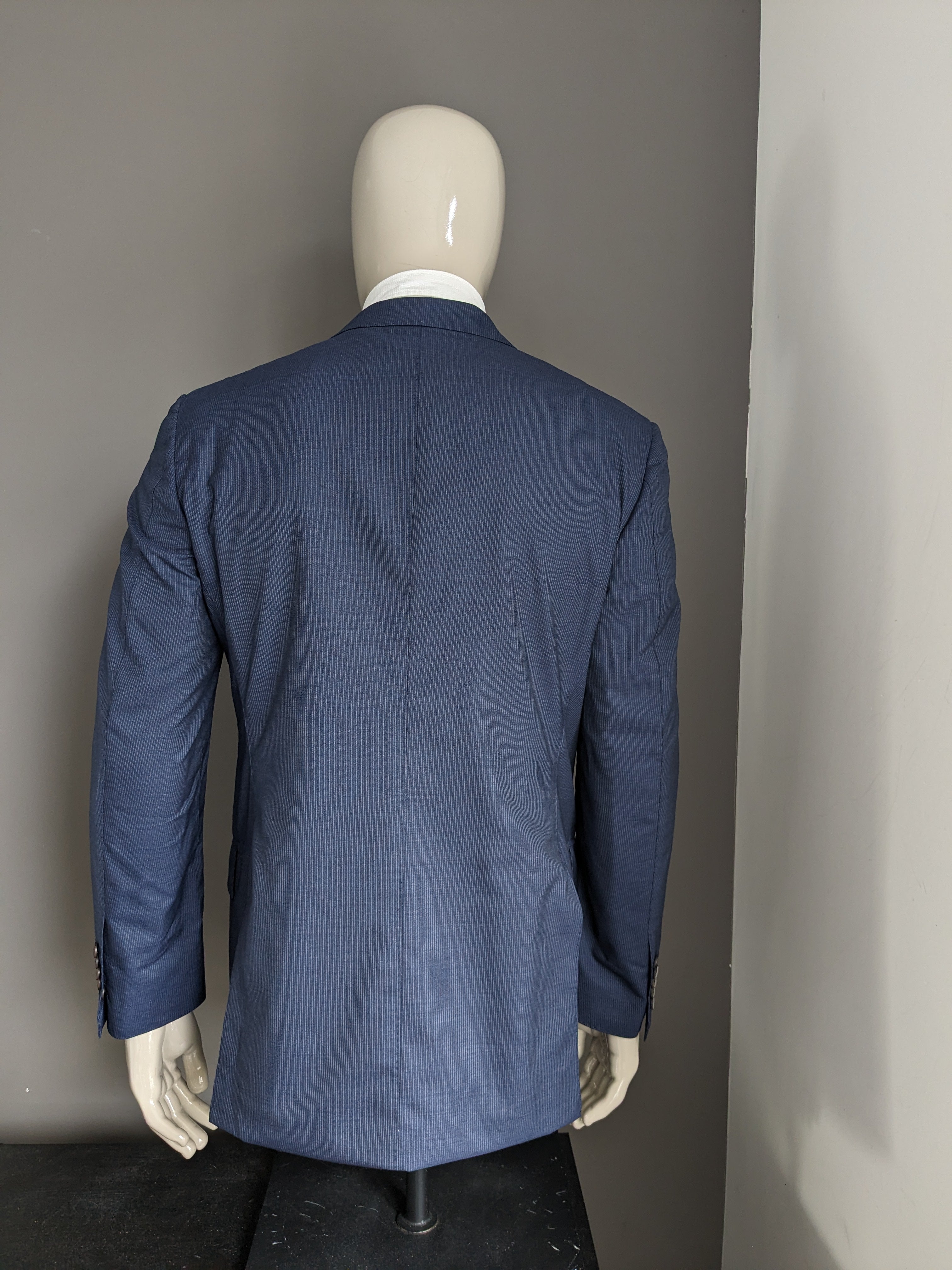 Suitsupply Super 120 s Wollen colbert. Blauw Wit gestreept. Maat 52 EcoGents