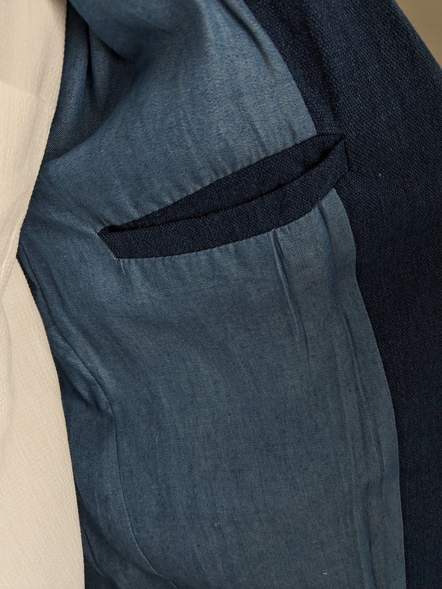 Refill casual colbert. Blauw gemêleerde jeans-look. Maat L.