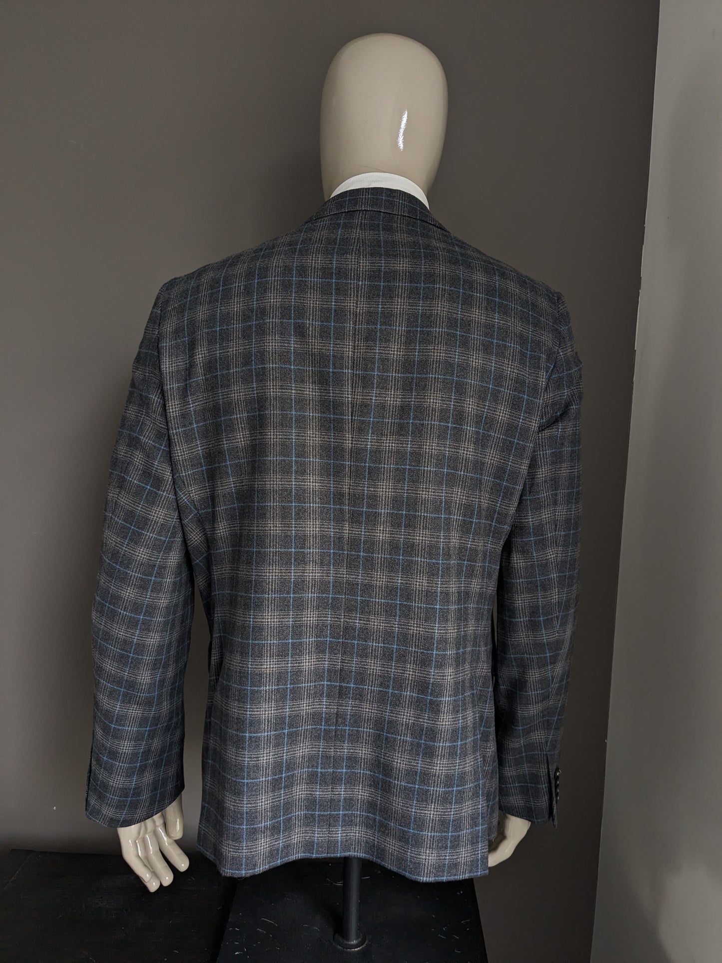Donkervoort Woolen Colbert. Gray blue checked. Size 54 / L. 50% Wool.