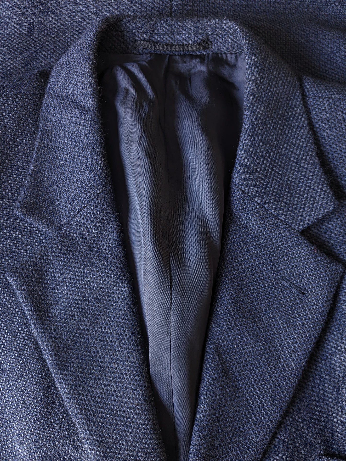 Giacca vintage di lana Kreymburg. Blu nero miscelato. Dimensione 27 (54 / L).