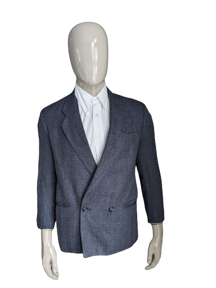 Vintage Double Breasted Emilio Sandrini colbert. Blauw Zwart Grijs gemêleerd. Maat 46 / S.