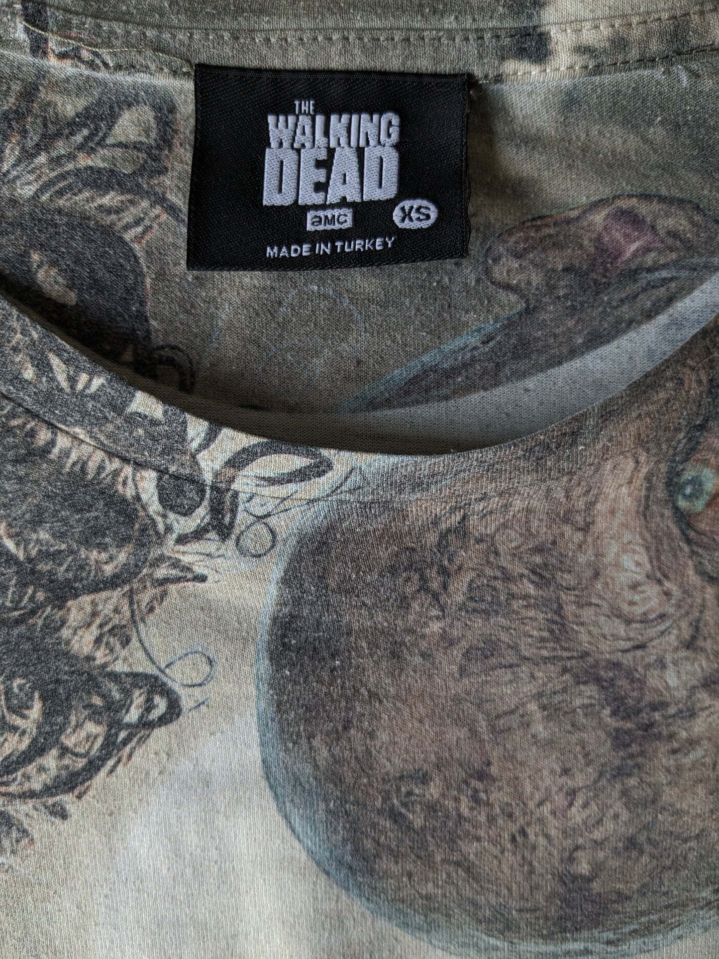 Original The Walking Dead Shirt. Grauer Beige Druck. Größe xs.