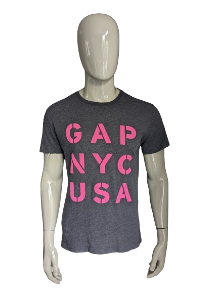 Chemise GAP. Gris violet mélangé à un imprimé rose. Taille M.