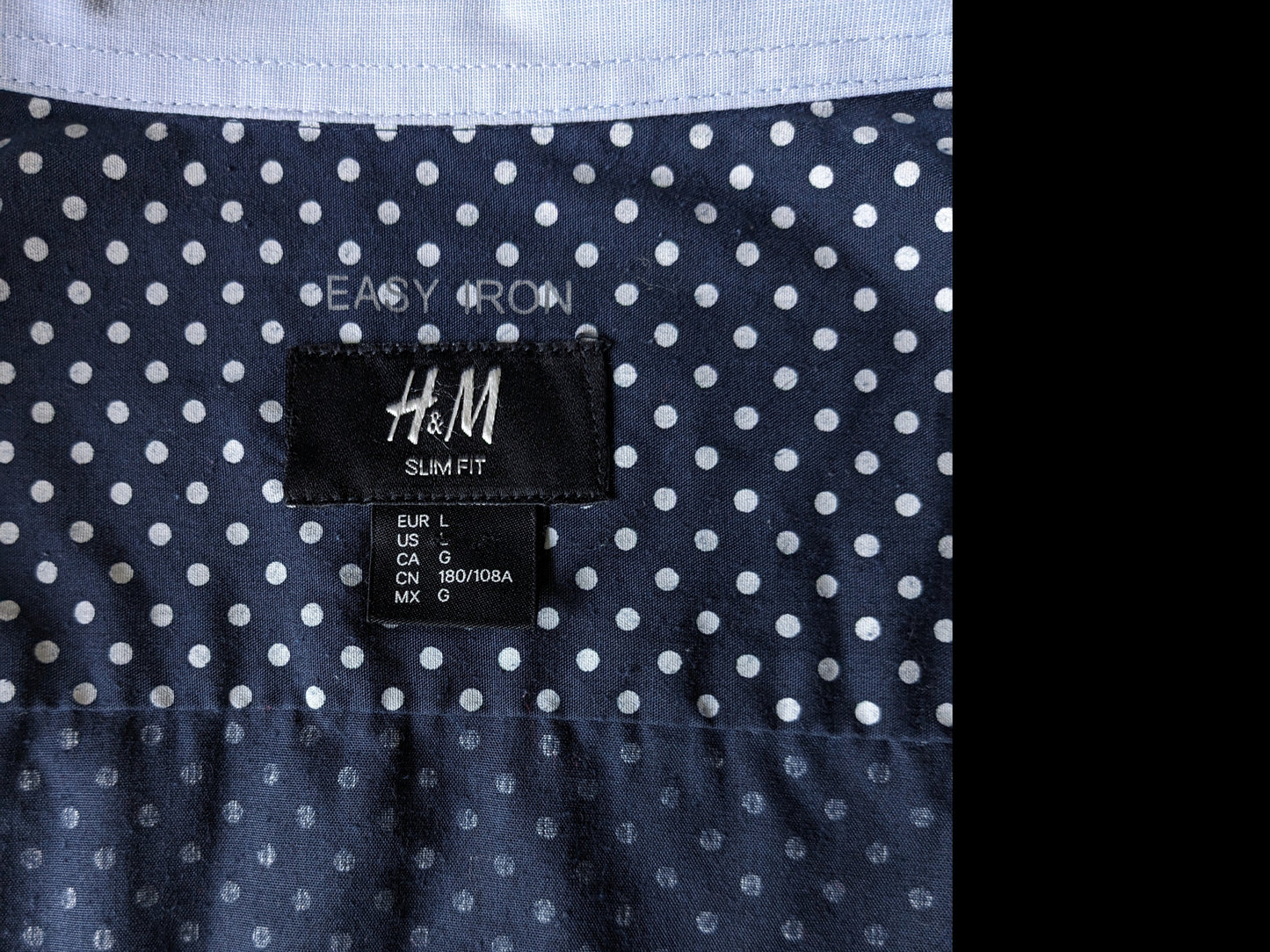 H&M overhemd. Blauw met Witte stippen. Maat L. Slim Fit.