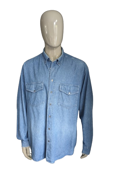 Vintage Seidensticker jeans overhemd. Licht Blauw gekleurd. Maat 2XL - 3XL.