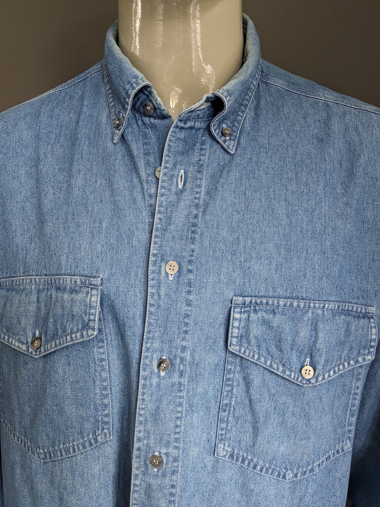 Vintage Seidensticker jeans overhemd. Licht Blauw gekleurd. Maat 2XL - 3XL.