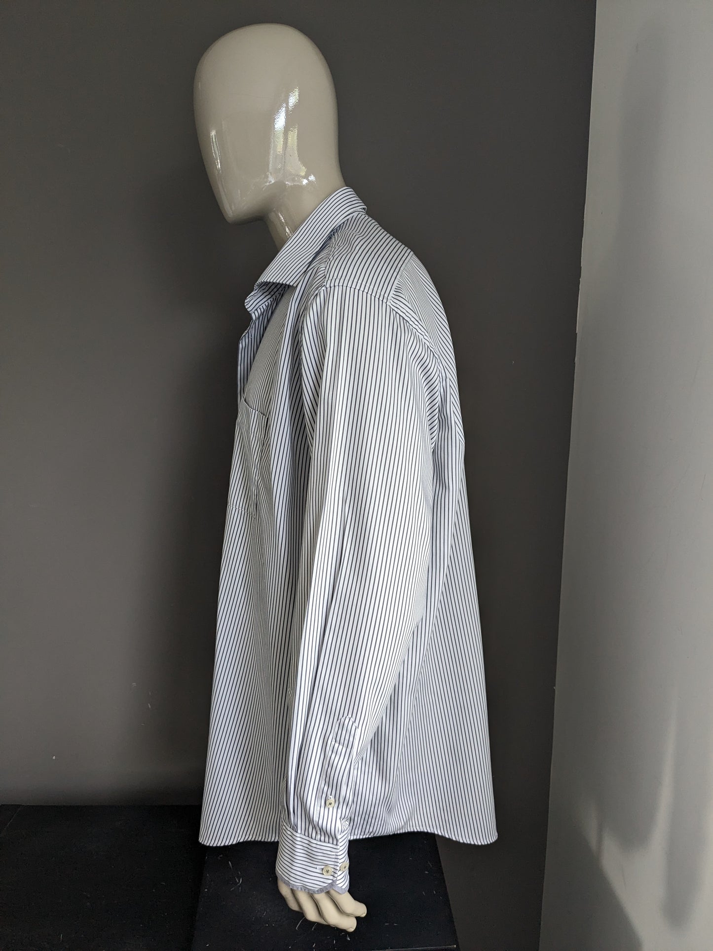 G&G special sizes for men overhemd. Wit Grijs gestreept. Maat 3XL / XXXL. Regular Fit.