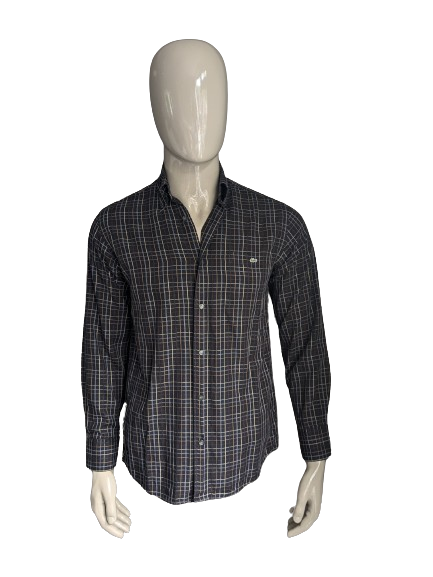 Lacoste shirt. Brown Beige Lilac checked. Size 38 / S.