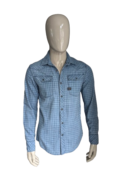 G-Star Raw Hemd mit Druckknöpfen. Blaugrau kariert. Größe M. Slim Fit.
