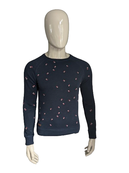 Pull en fonte. Imprimé rose bleu. Taille S,