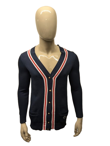 Tommy Hilfiger vest. Blauw Rood Wit met goudkleurige knopen. Maat M