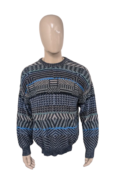 Vintage-Pullover. Blaugrüngrau gefärbt. Größe XL.