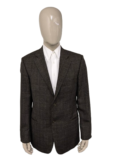 Com4 red label Wool jacket. Dark Brown Blue Checked. Size 52 / L.