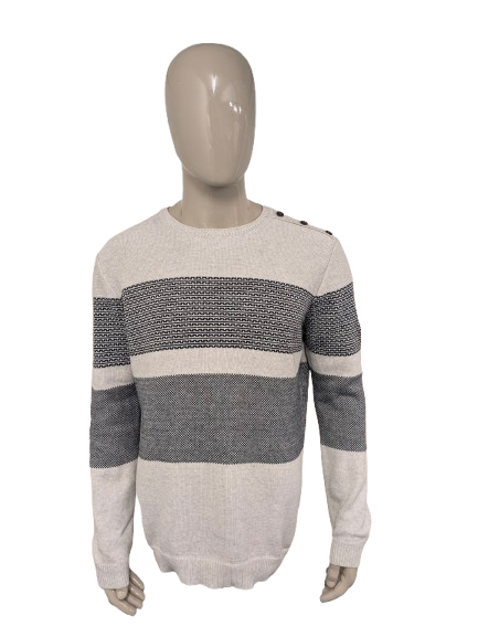 Pull Springfield. Motif Beige Bleu Foncé. Taille XL.