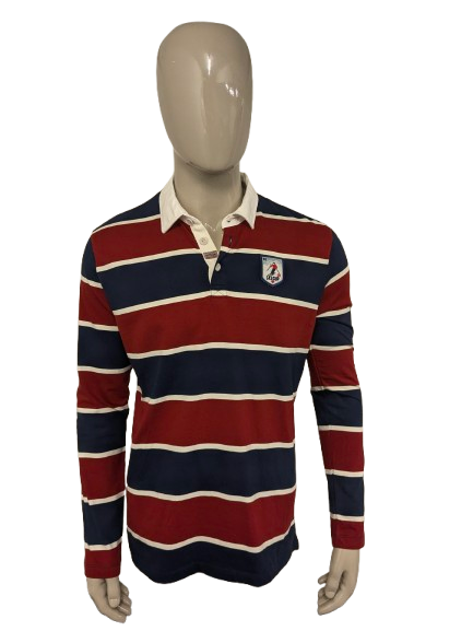 Pull polo Mango Man. Rayé rouge bleu beige. Taille 2XL/XXL.