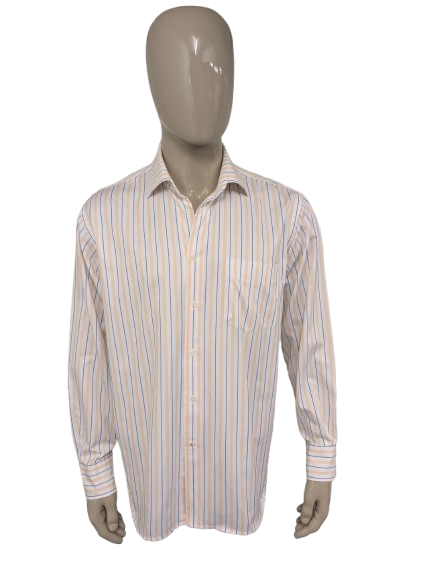 Chemise Jacques Britt. Rayé orange bleu blanc. Taille 42/L.