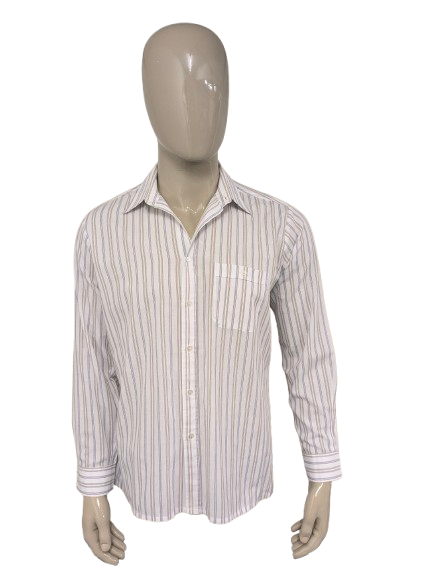 Eton-Shirt. Weiß Lila Braun gestreift. Größe 40 / M.