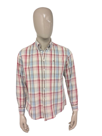 Tommy Hilfiger Flanellhemd. Rosa Beige Blau Braun kariert. Größe L.