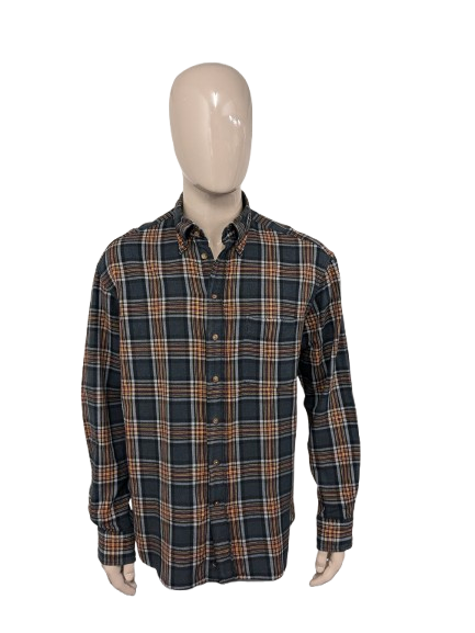 Gant Flanellhemd. Grau Rot Gelb kariert. Größe XL. Normale Passform.