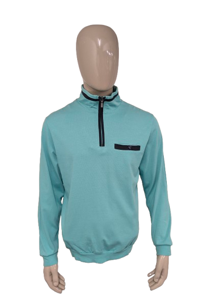 Vintage Roger Kent dünner Pullover mit Reißverschluss und Gummiband. Mintgrün gefärbt. Größe XL.