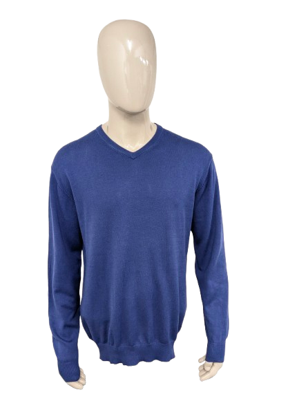 Meyer & Meyer Pullover mit V-Ausschnitt. Blau gefärbt. Größe XL.