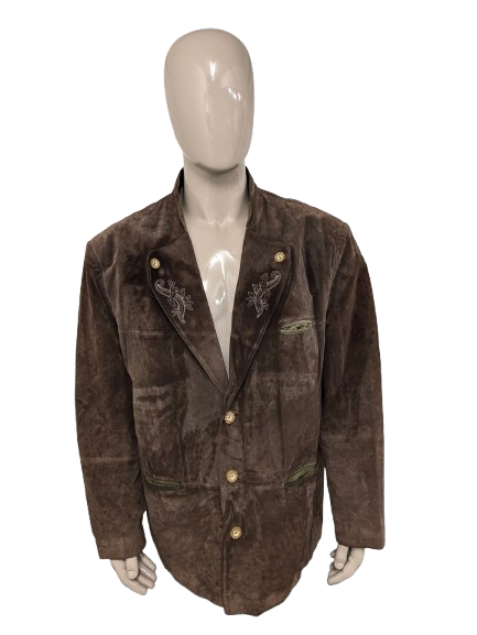 Leather Jacket / Blazer. Brown colored with applications on lapel. Size 3XL / XXXL.