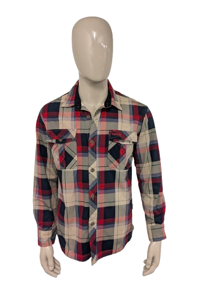 Freedom Fashion-Shirt. Leicht gefüttert. Rot Schwarz Grün Braun kariert. Größe L.