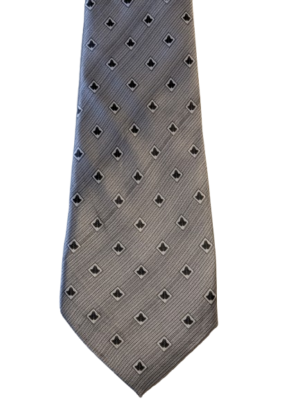 Vintage Mahata tie. Silver black shiny motif. Soft polyester.