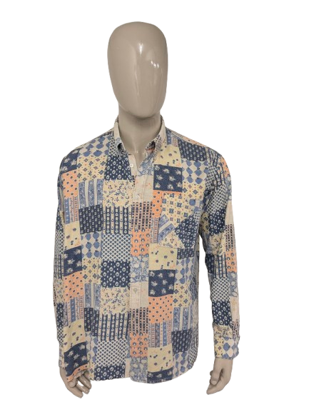 Vintage Council Flanellhemd. Blau-Rosa-Grün-Beige-Druck. Größe 2XL / XXL.