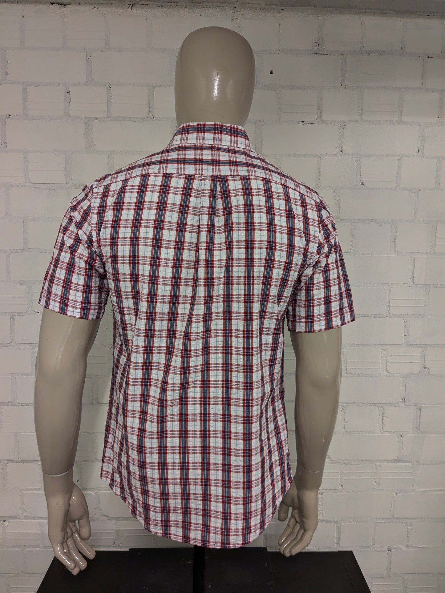 dockers short sleeve dress shirts $55 Dockers Men's Blue Plaid Stretch Short Sleeve Button Collar Shirt Size Small