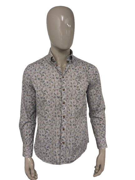 Chemise état de l’art. Imprimé oiseau de couleur grise. Taille S. Coupe régulière.