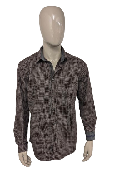 No Excess overhemd. Bordeaux Roze Grijze print. Maat XL.