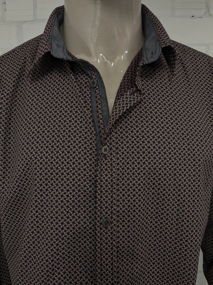 No Excess overhemd. Bordeaux Roze Grijze print. Maat XL.