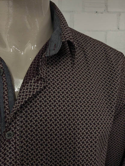 No Excess overhemd. Bordeaux Roze Grijze print. Maat XL.
