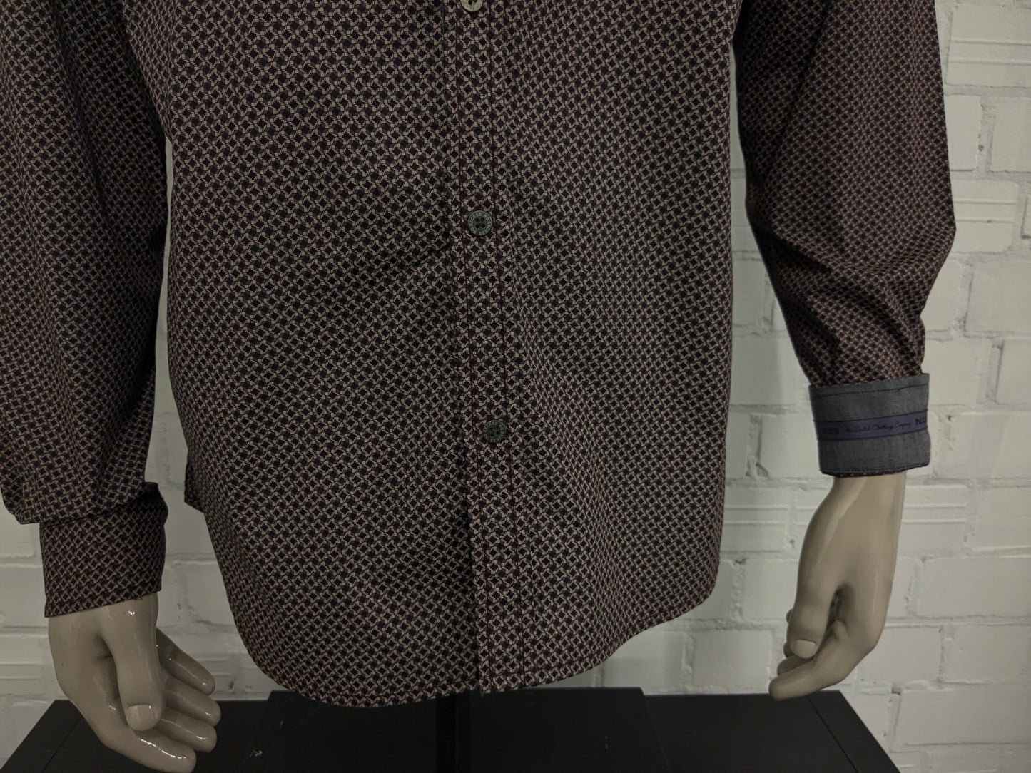 No Excess overhemd. Bordeaux Roze Grijze print. Maat XL.