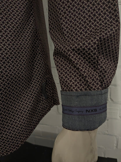 No Excess overhemd. Bordeaux Roze Grijze print. Maat XL.