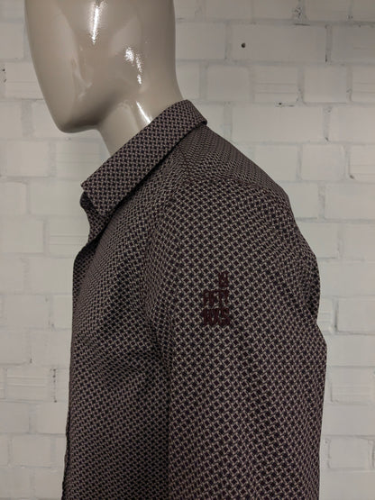 No Excess overhemd. Bordeaux Roze Grijze print. Maat XL.