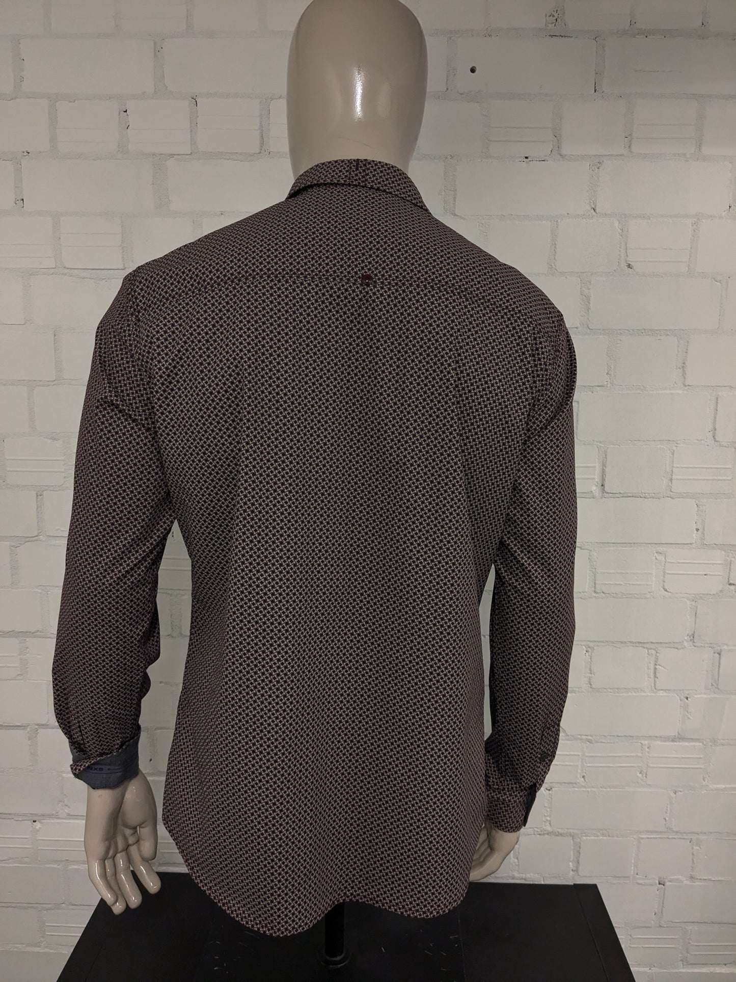 No Excess overhemd. Bordeaux Roze Grijze print. Maat XL.