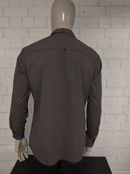 No Excess overhemd. Bordeaux Roze Grijze print. Maat XL.